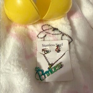 Princess Stainless Steel Necklace and Earrings Set